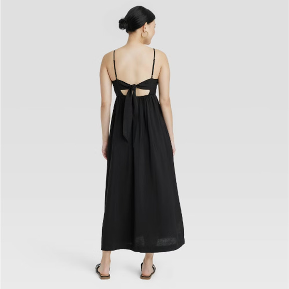 Casual Midi Dress Spaghetti Straps Cutout Back Black Large -A New Day- - Picture 2 of 5